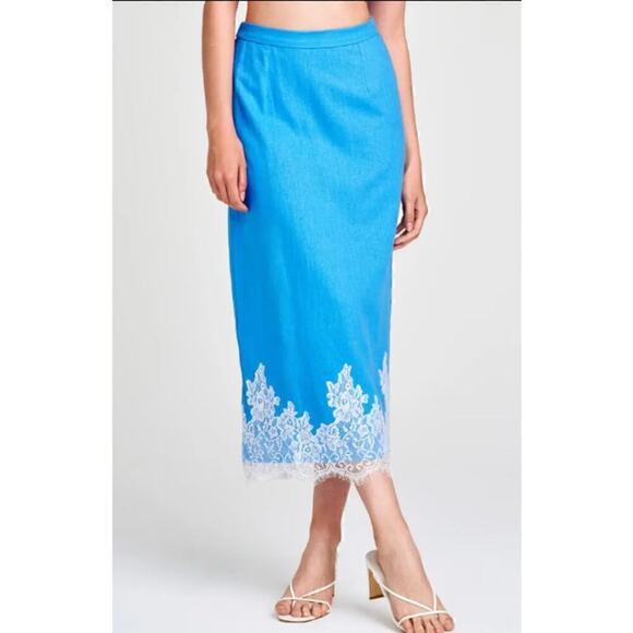 WAYF Pippa Lace Linen Blend Skirt Womens Large Cottagecore Romantic Soft Girl - Picture 2 of 6
